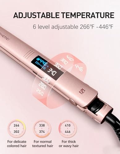 ZM ZHEMEI Hair Straightener, 1 Inch Flat Iron Hair Straightener with LED Display, Professional PTC Ceramic Negative Ion Hair Iron Dual Voltage for Women Hair, Heats up to 446°F, 6 Temps (Rosegold) - Thumbnail 2