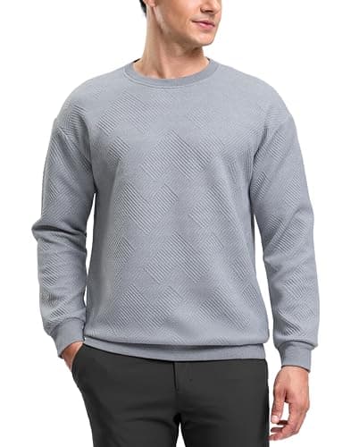 G Gradual Mens Sweatshirt Geometric Textured Crewneck Sweater Long Sleeves Casual Dressy Pullover Shirts, Heather Grey, M - Image 1