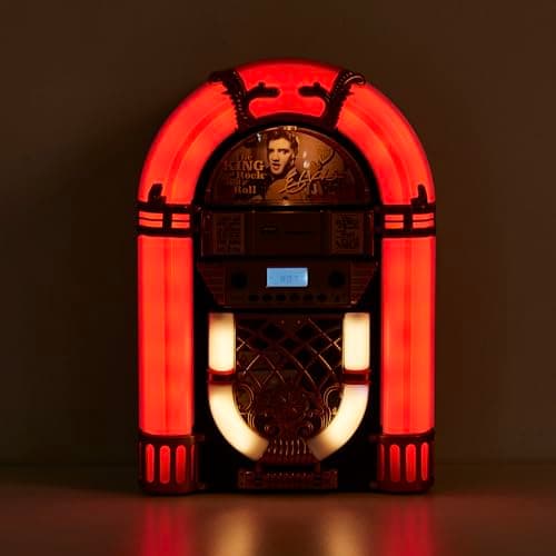 Arkrocket Athena Mini Jukebox/Tabletop CD Player/Bluetooth Speaker/Radio/USB and SD Card Player with Retro LED Lighting System (Black Golden) - Thumbnail 3