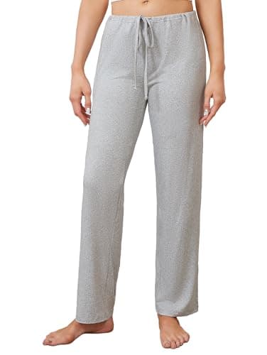 iChunhua Women's Long Sleep Pants Casual Drawstring Loose Sleepwear Cozy Soft Wide Leg Pants Grey M - Image 1