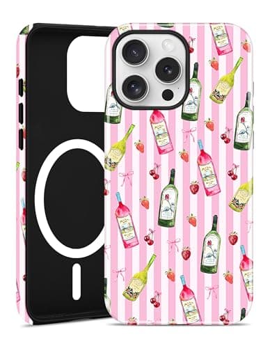Aitipy Magnetic Case for iPhone 16 Pro, Compatible with MagSafe, Cute Pink Aesthetic Striped Martini Glasses Soft TPU and Hard PC Shockproof Protective Phone Cover for Women Girls - Image 1