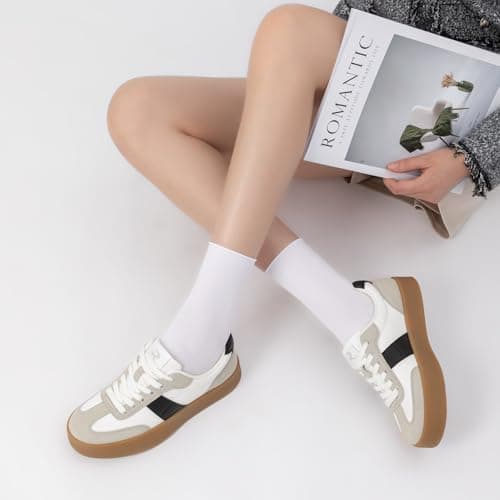 Rihero Platform Sneakers for Women Comfortable Tennis Walking Shoes Summer Retro Fashion Sneakers White Black Size 8 - Thumbnail 2