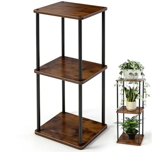 Vigordream Plant Stand Indoor Outdoor 3 Tier Metal Plant Shelf Tall Pedestal Stand Flower Pot Stands Multiple Planter Support Rack for Corner Living Room, Balcony, Garden Patio (Retro Brown, 34 INCH) - Image 1