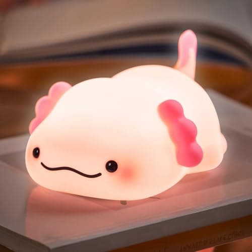 LettreQ Axolotl Night Light for Kids, Rechargeable Cute Squishy lamp - Silicone Adorable Christmas Axolotl Gifts for Kids - Nightlight Nursery Animal Touch Light - Bedroom Decor for Boy, Girls - Image 1