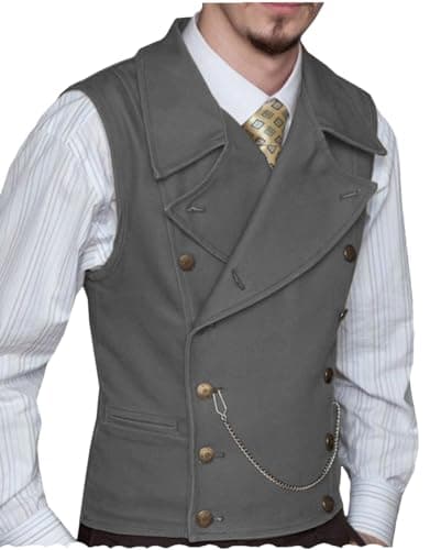 Ceehuteey Mens Suit Suede Double Breasted Vest Classic Groomsmen Wedding Waistcoat Leather Big Lapel(S,Grey) - Image 1