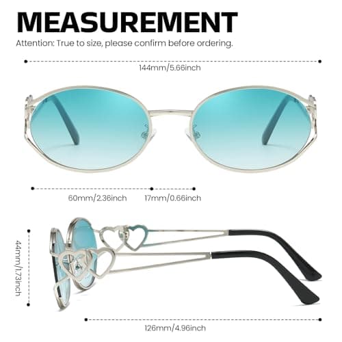 SODQW Retro Oval Sunglasses for Women Trendy Metal Frame Round Designer Sun Glasses with Heart Accents UV Protection - Thumbnail 4