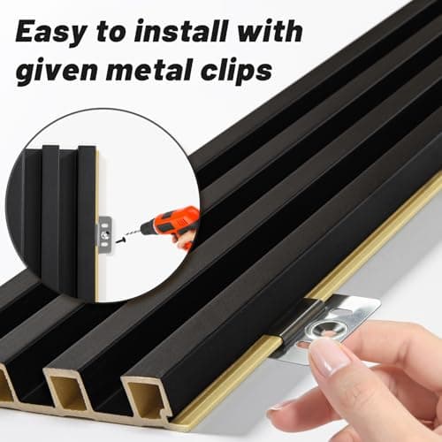 Tepanecov WPC Slat Wall Paneling, 8-Pack Water - Proof 3D Wall Panels, Accent Slat Wall Paneling for Interior Decor, TV Background, Living Room, Black 96 x 6inch - Thumbnail 5