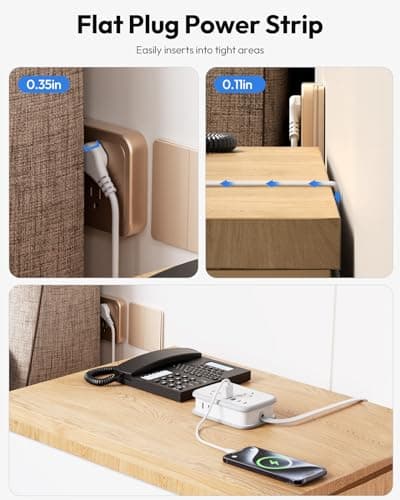 NTONPOWER 10 in 1 Travel Power Strip, 6 Outlets 4 USB Ports(2 USB C), 4ft Extension Cord Wrapped Around Small Power Strip, Compact for Travel, Hotel, Cruise Approved, White - Thumbnail 5