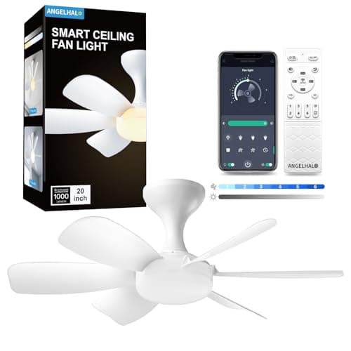 ANGELHALO Smart Ceiling Fans with Lights - 20" Low Profile Flush Mount 2-in-1 Fan Light with APP & Remote, DC Reversible, 6 Speeds, Quiet, Dimmable LED 3000-6500K for Kids Rooms, Closets, Small Spaces - Image 1