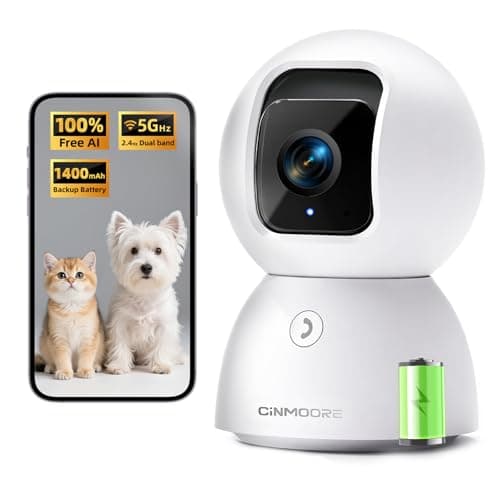 3K 5G Wi-Fi Security Camera Indoor, Backup Battery for Power Outage Protection, Free AI Tracking Facial ID, 5MP Pet/Dog Camera w/ Speaker & Phone App, PTZ Baby Monitor, 0-Glow Night Vision, 2-Way Talk
