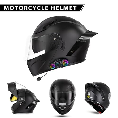 Bluetooth Motorcycle Helmet, Full Face Flip Up Modular Motorcycle Helmets with Bluetooth intercom headsets, DOT Approved Dual Visor Helmets for Adults Men Women-XXL - Thumbnail 3