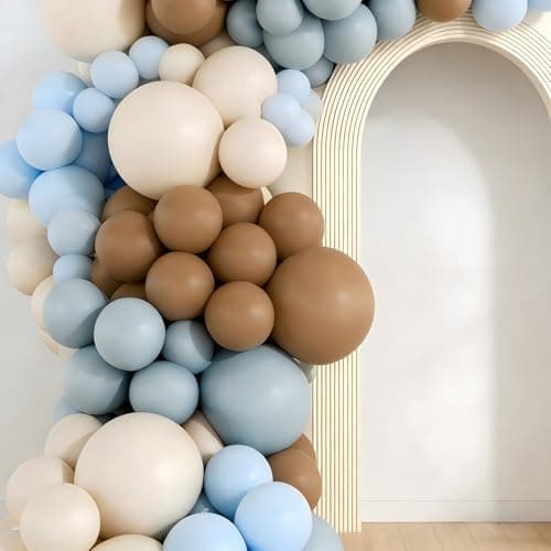 160Pcs Dusty Blue and Brown Balloon Garland Arch Kit Brown White Light Blue Balloons Balloons for Bear Baby Shower Gender Reveal Birthday Party Decorations - Thumbnail 6