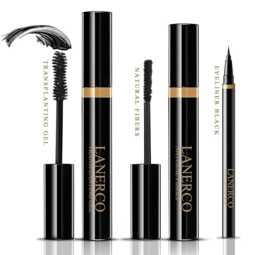LANERCO 4D Silk Fiber Lash Mascara & Waterproof Liquid Eyeliner Set, Lengthening Volumizing Smudge-Proof Long-Lasting, Hypoallergenic Gel Fiber Formula, Eye Makeup Gift for Women - Image 1