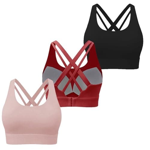 BaseTry High Impact Sports Bra for Women - Padded Seamless Support Bra for Yoga Gym Workout Fitness -Criss Cross Back High Support Running Bra (US, Alpha, Small, Regular, Regular, PinkRedBlack)