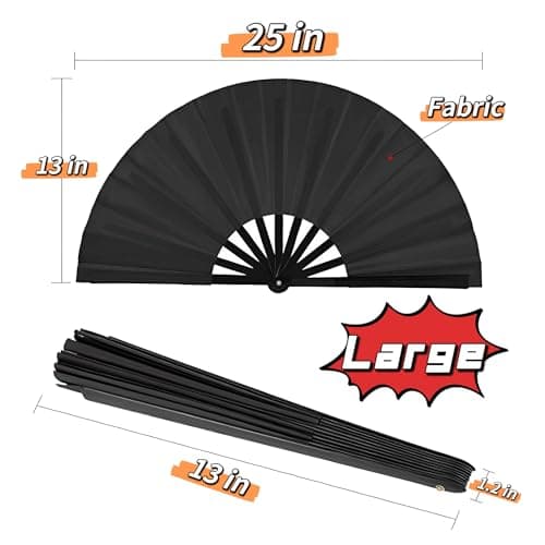 DYMSUP 2 Pcs Black Large Folding Hand Fan Foldable, Big Loud Clack Fan Vintage Festival Chinese for Men Women Dance Bridgerton Tea Party Decorations - Thumbnail 3