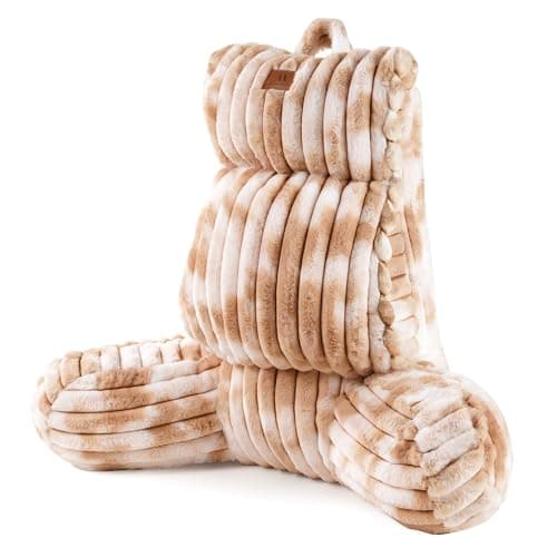 Amélie Home Faux Fur Reading Pillow with Pocket for Sitting in Bed, Adult Backrest Bed Pillow with Washable Cover for Lounging, Watching TV/Gaming/Resting/Post/Surgery/Nursing, Tie-dye Khaki 25 inches - Image 1