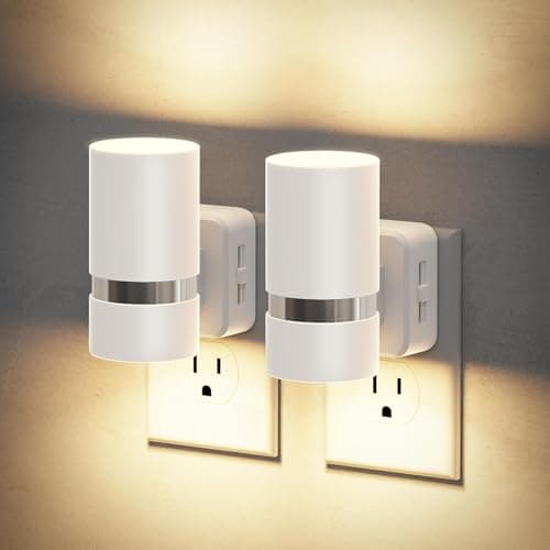 JandCase Night Lights Plug into Wall, Automatic Night Light with Dusk to Dawn, 2 Pack 3000K Soft Warm 0-100LM Dimmable Plug in LED Nightlight for Bedroom, Hallway, Stairs - Image 1
