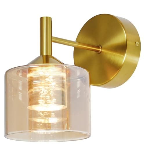 TYhogar Gold Wall Sconce,Bedroom Wall Lights with Orange Glass,Up and Down Sconces Wall Decor,Hardwired Hallway Light Led Wall Sconce Indoor Wall Lamp for Living Room,Bathroom Mirror,Kitchen - Image 1