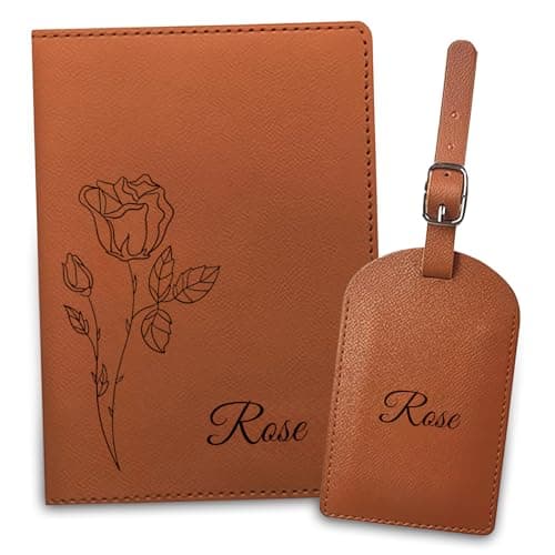 Personalized Leather Passport Pouch and Luggage Tags Set - Customized personalized name-engraved travel items tailored for women, men, couples, honeymoon travelers, and frequent air travelers - Image 1