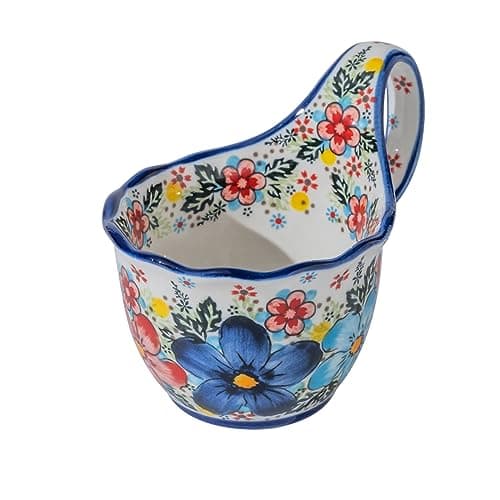 ALMA 18oz Microwavable Soup Bowl with Loop Handle, Handpainted Decorative Mug Big Handle, Ceramic Soup bowl for Mother, Cereal Bowl Great for Fruits, Chili, Stew, Ice cream - Image 1