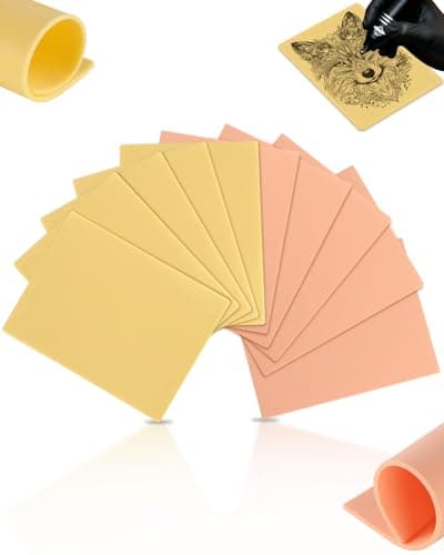 Lady Up 3mm Tattoo Practice Skins, 10 Pack Double Sides Fake Skin 7.6x6in Tattoo Skin for Practicing, Perfect for Beginners & Artists, Durable Fake Skin for Machine Practice, 5 Beige 5 Yellow - Image 1