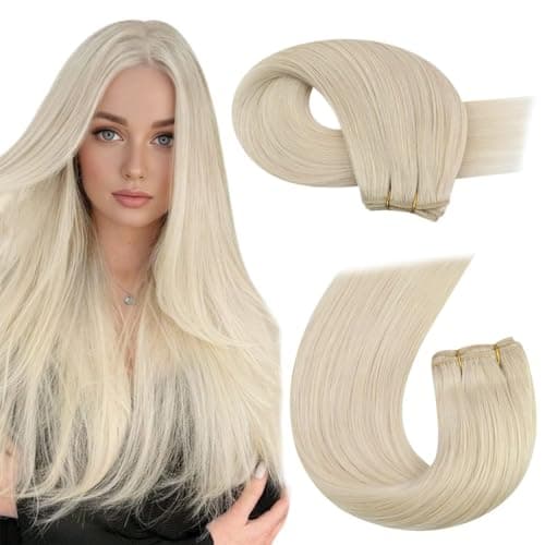 Moresoo Blonde Sew in Hair Extensions Real Human Hair Remy Straight Weft Hair Extensions Human Hair Golden Platinum Blonde 100Gram 18Inch - Image 1