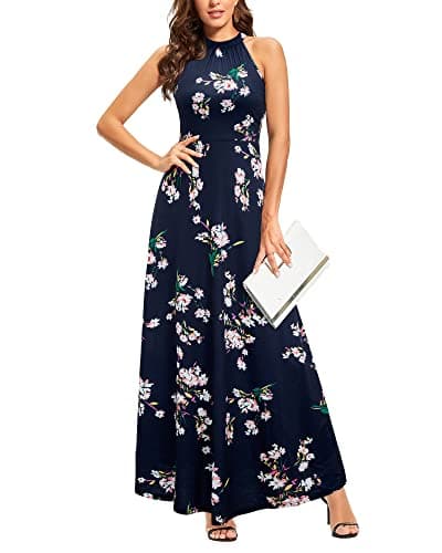 STYLEWORD 2025 Women's Summer Dress Maxi Sleeveless Elegant Formal Evening Halter Long Sping Dresses Wedding Trendy(Floral 21,S) - Image 1