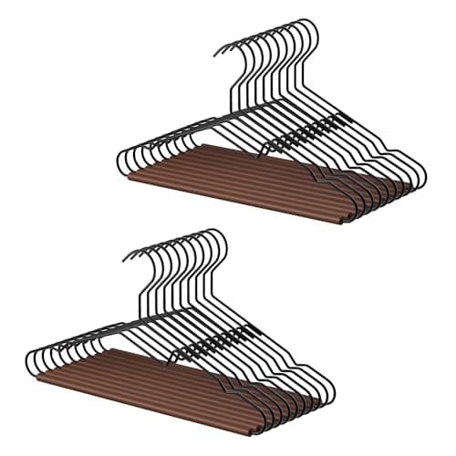 StorageWorks Wire Hangers with Wooden Bar, Heavy Duty Metal Hanger for Pants, Coats, Shirts, Jackets and Suits, 20 Pack - Image 1