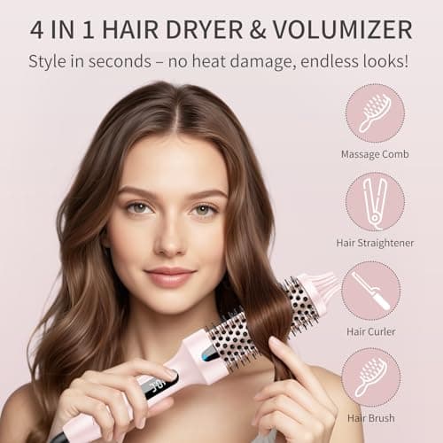 AISEELY Thermal Brush Curling Iron, 1.5 Inch Ceramic Heated Round Brush, Curly and Straight Hair, 6 Temperature Settings, Negative Ion Less Damage, Dual Voltage Hair Tools, Pink - Thumbnail 2