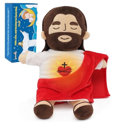 Yelakey Jesus Plush That Breathes, Jesus Stuffed Doll with Glow&Songs, Easter Toy Savior Doll for Church Sunday School Religious Easter Gift for Kids (Brown) - Image 1