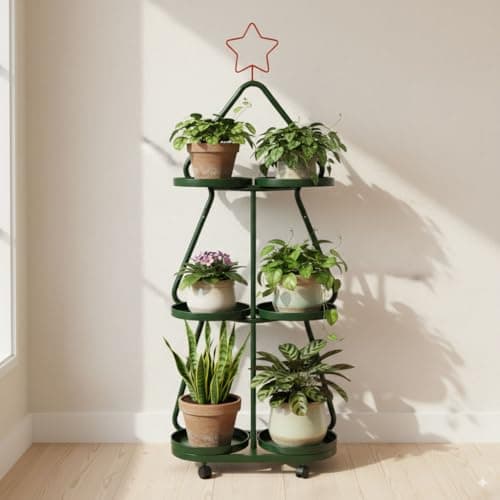 Cossaboom Retro 3-Tier Wrought Iron Plant Stand with Wheels, Multi-Layer Metal Plant Shelf for Indoor Plants, Balcony, Living Room or Holiday Home Decoration - Image 1