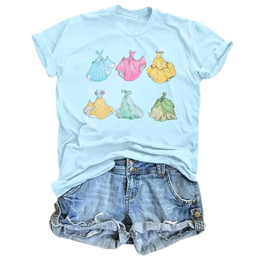 MNLYBABY Magical Shirt for Women Princess Dress Graphic T Shirt Women Funny Family Holiday Vacation Tee Tops B-Blue - Image 1