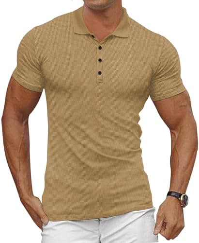 Gnvviwl Men's Casual Polo Shirts Classic Button Basic Short Sleeve Waffle Solid Fit Golf Tees Stylish Tops - Image 1