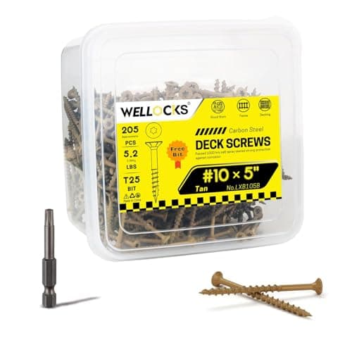 WELLOCKS Deck Screws, Wood Screws, Tan 205pcs, Superior Rust Resistant, Epoxy Coated, Above 1000 Hour Salt Spray Coating T25 Torx Star Bit Included for Outdoor Wood Fence (5.2LBS Tan, #10×5") - Image 1