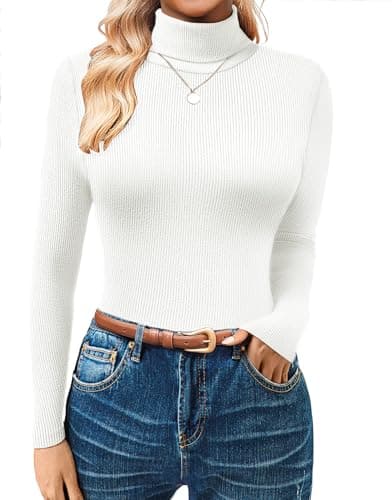 GKBK Women's Turtleneck Sweaters Long Sleeve Ribbed Basic Tees Shirts Lightweight Thermal Underwear Warm Layering Tops Fall Outfits 2025 Trendy White - Image 1