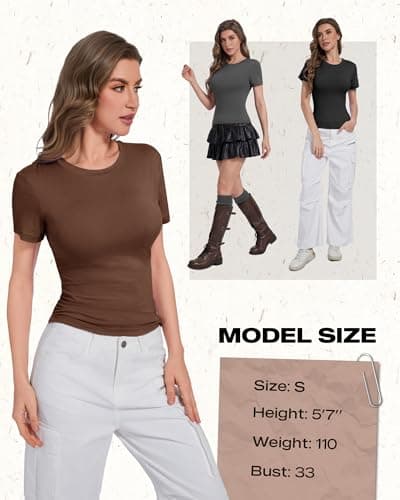 NexiEpoch 5 Pack T Shirts for Women - Crew Neck Short Sleeve Crop Tops Plain Casual Basic Tees Fitted Clothes Cute Y2K Outfit - Thumbnail 5