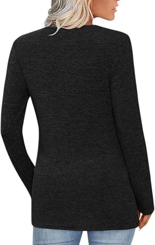 ALPSWARE Tunic Shirt Long Sleeve Basic Top V Neck Tunics Tshirt for Women 2025 Fall Black S - Thumbnail 5