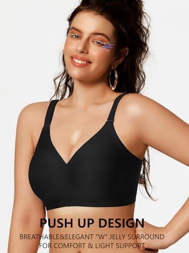 COCOMARTS Jelly Bras for Women No Underwire Push Up Seamless Supportive Plunge Bra Full Coverage Comfortable Bralettes Black 2X-Large - Thumbnail 2