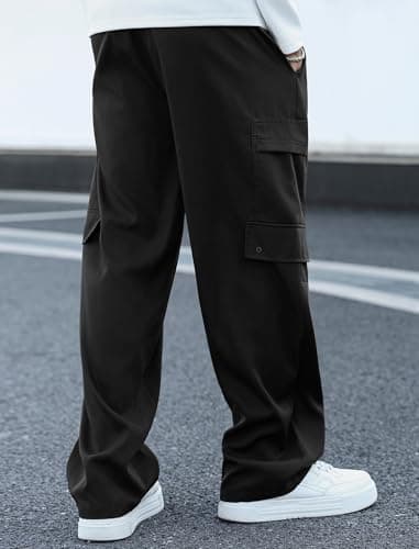 ZAFUL Men's Cargo Pants Digital Camouflage Branch Shaped Print Drawstring Waist Loose Casual Trousers with Pockets (3-Black, 2XL) - Thumbnail 4