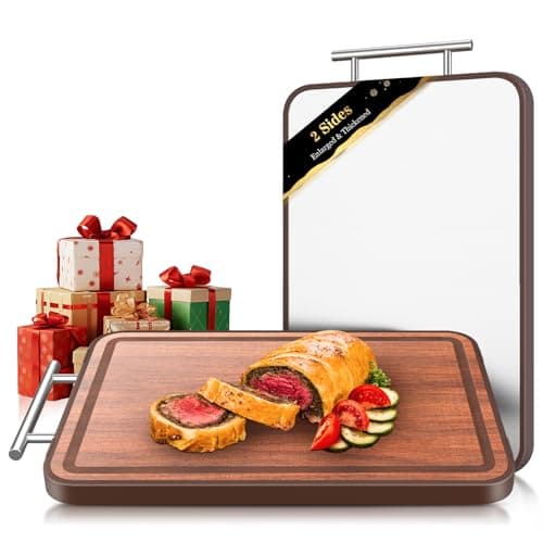 Stainless Steel Cutting Board For Kitchen With Lip(Wood & Metal, 16.3"x11"), Non Plastic Ebony Wood Double Sided Cutting Boards, Charcuterie Chopping Board for Defrost | Best Gift Idea - Image 1