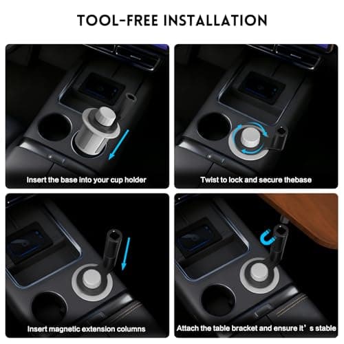 360° Rotation Car Desk for Laptop, Height-Adjustable Cup Holder Table, Wooden Car Food Tray & Laptop Mount Compatible with Tesla Model Y/3/S, Ford F150/Explorer/Maverick & Most Vehicles (Warm Walnut) - Thumbnail 6