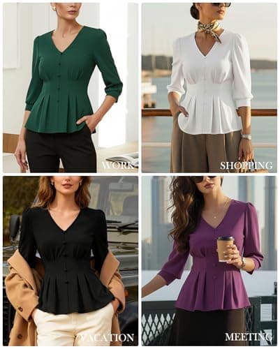 GRACE KARIN Women Business Casual Tops, 2026 Spring Trendy Dressy Blouses, 3/4 Sleeve V Neck Work Shirts Light Blue X-Large - Thumbnail 6