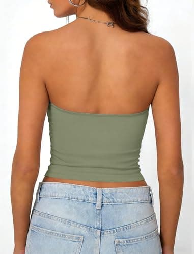 Matunana Women's Tube Top Strapless Crop Bandeau Tops Basic Y2K Summer Clothes 2026 Green S - Thumbnail 5