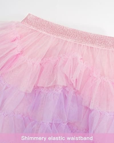 Stelle Rainbow Tutu Toddler 5 Layers Puffy Fairy Skirt Bubble Ballet Dance Tutu Skirt(Pink Ombre,8-9Y) - Thumbnail 5