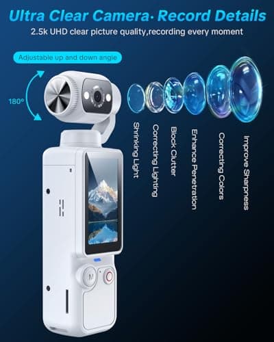 W & O Portable 2.5K Video Recorder with 180° Rotating Lens, Vlogging Camera,Pocket Body Camera with Audio & Video Recording, 7Hour Power, Handheld POV Cameras with 32GB Card（White - Thumbnail 5