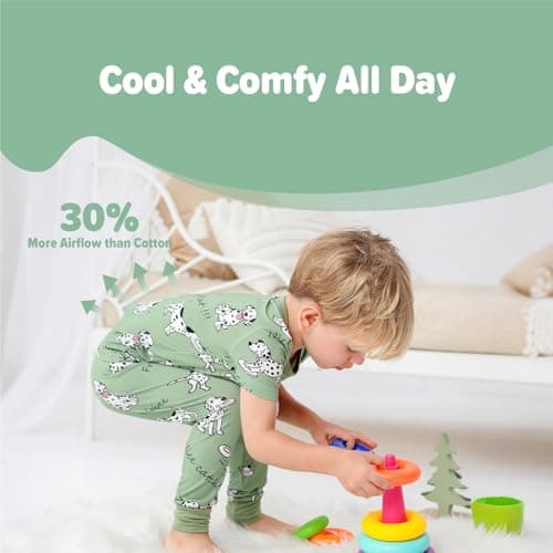 NewSeed Kids 2-Piece So Soft 2-Piece Playtime Set – Short Sleeve Crew Neck Top with Matching Leggings, Little to Big Kids (Dalmatian Dog, 2-3Y) - Thumbnail 3