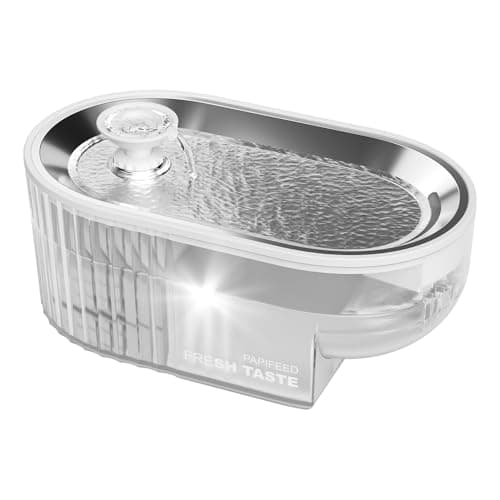 PAPIFEED Cat Water Fountain Stainless Steel, 84oz/2.5L Automatic Cat Water Fountain with Visible Water Level, Ultra Quiet Low Power Cat Water Bowl & Cat Water Dispenser (White) - Image 1