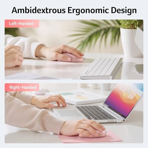 acer Bluetooth Wireless Mouse for Laptop, Computer Mouse Wireless (BT5.2+2.4GHz), Small to Medium Size, Left & Right Handed Office USB Mice with USBA Receiver, Compatible with PC, Desktop (Pink) - Thumbnail 4