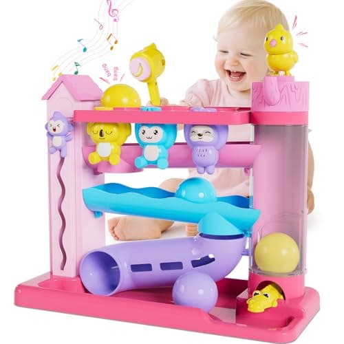 VOILBTOY Musical Toy for 1-2 Year Old Girls,Educational Baby Toys 12-18 Months,Ball Drop Toy with English & Spanish,Fine Motor Toys for Toddlers 1-3,Birthday Gift for 1+ Year Old Girl (Pink)