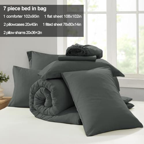 Homelike Moment King Size Comforter Set 7 Piece, Grey Bed in a Bag King Size Bed Set Lightweight and Machine Washable - Thumbnail 5